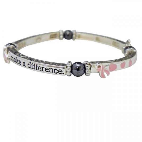 Magnetic Hematite Breast Cancer Awareness Bracelet
